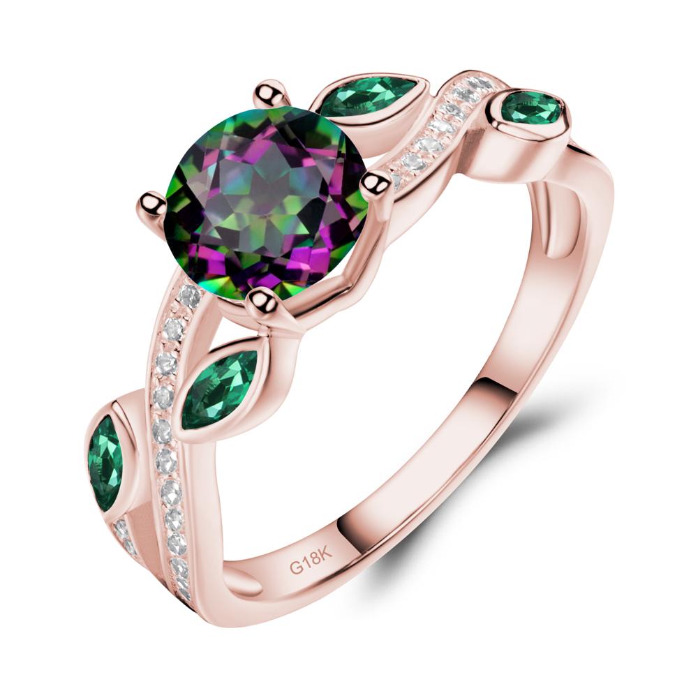 Mystic Topaz Engagement Ring with Leaf - LUO Jewelry #metal_18k rose gold
