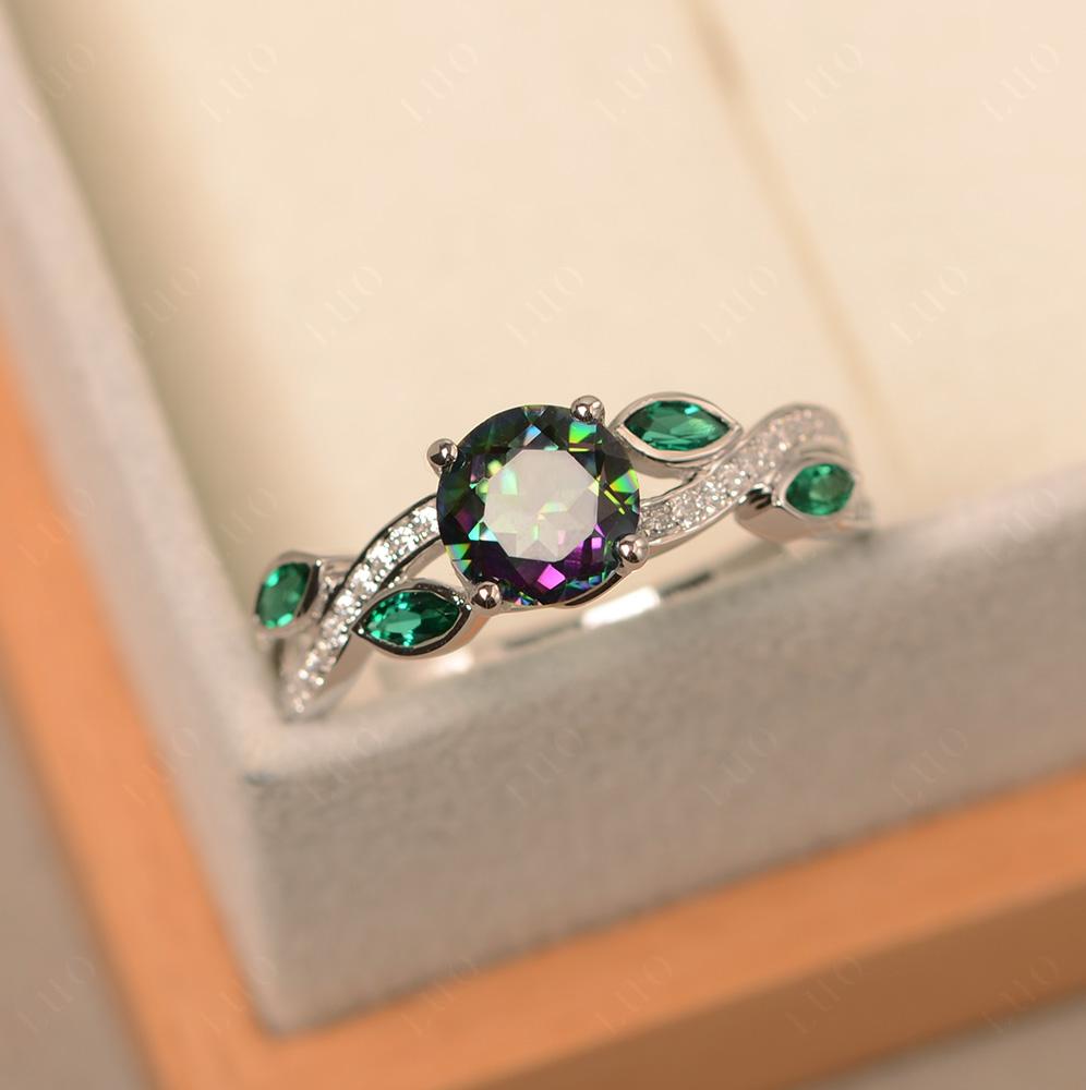 Mystic Topaz Engagement Ring with Leaf - LUO Jewelry