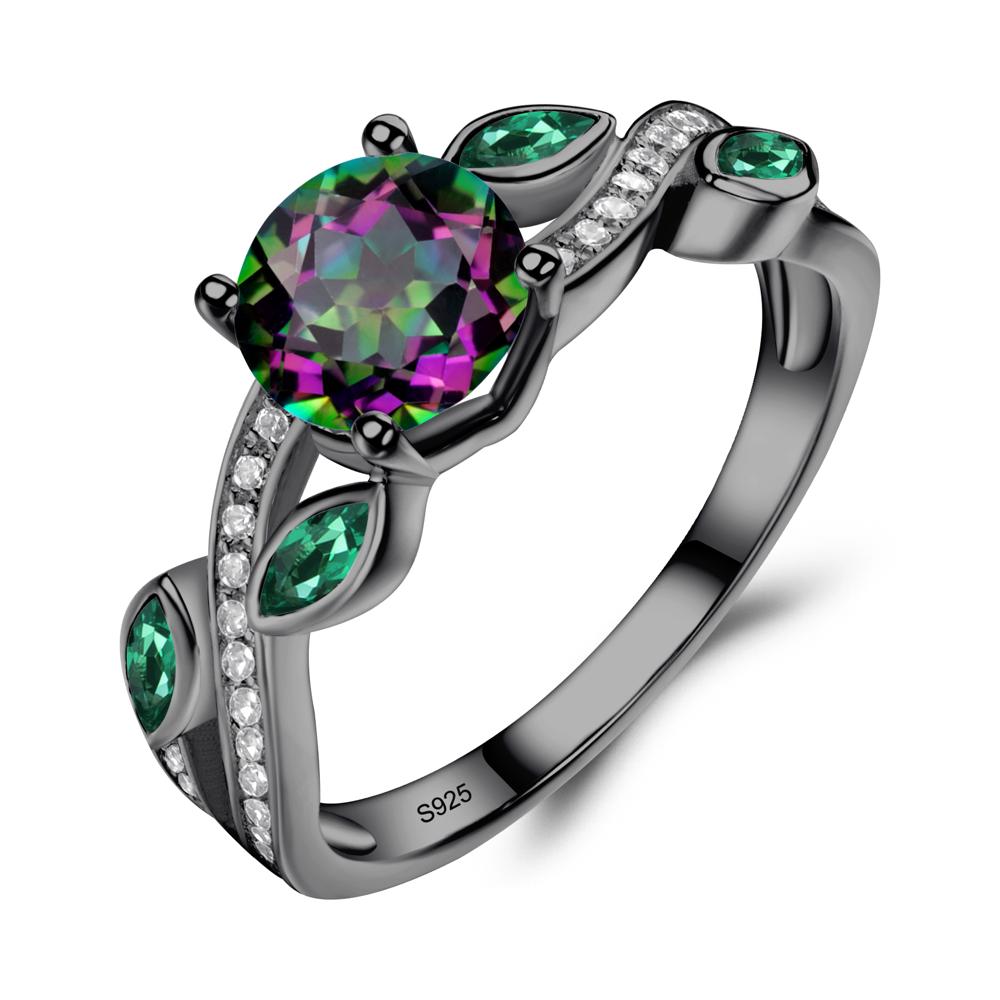 Mystic Topaz Engagement Ring with Leaf - LUO Jewelry #metal_black finish sterling silver