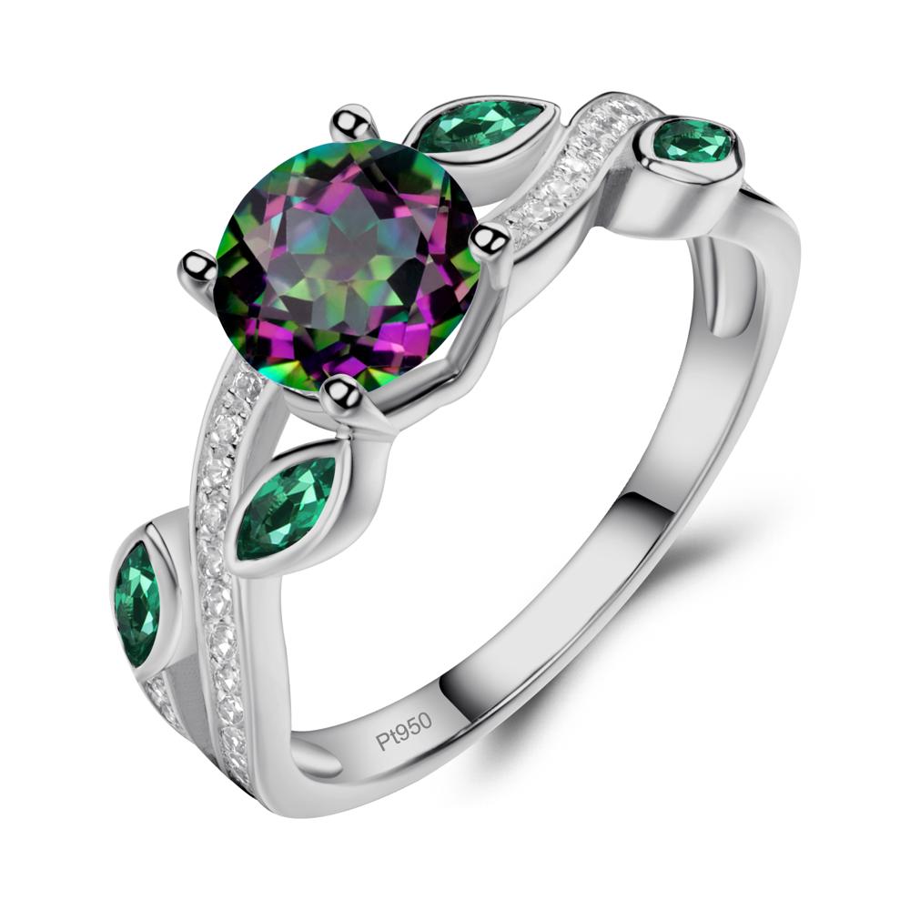 Mystic Topaz Engagement Ring with Leaf - LUO Jewelry #metal_platinum