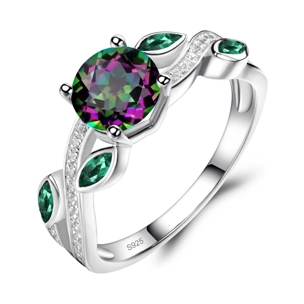 Mystic Topaz Engagement Ring with Leaf - LUO Jewelry #metal_sterling silver