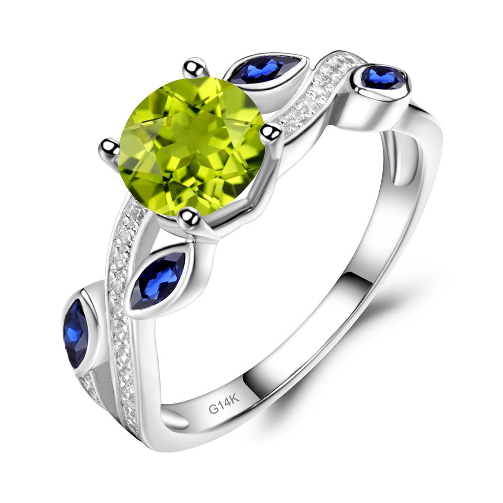 Peridot Twisted Leaf Engagement Ring - LUO Jewelry #metal_14k white gold