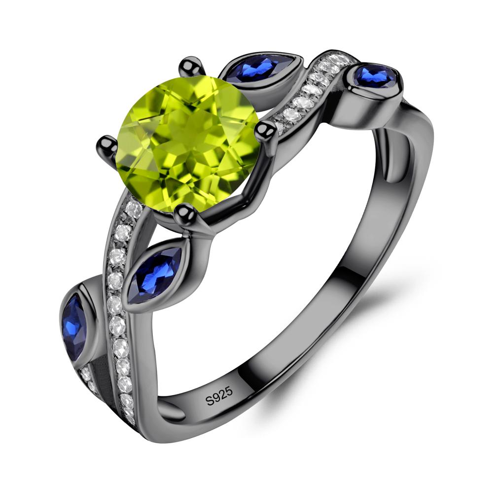 Peridot Twisted Leaf Engagement Ring - LUO Jewelry #metal_black finish sterling silver