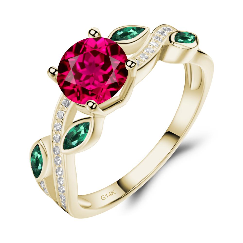 Ruby and Emerald Leaf Engagement Ring - LUO Jewelry #metal_14k yellow gold