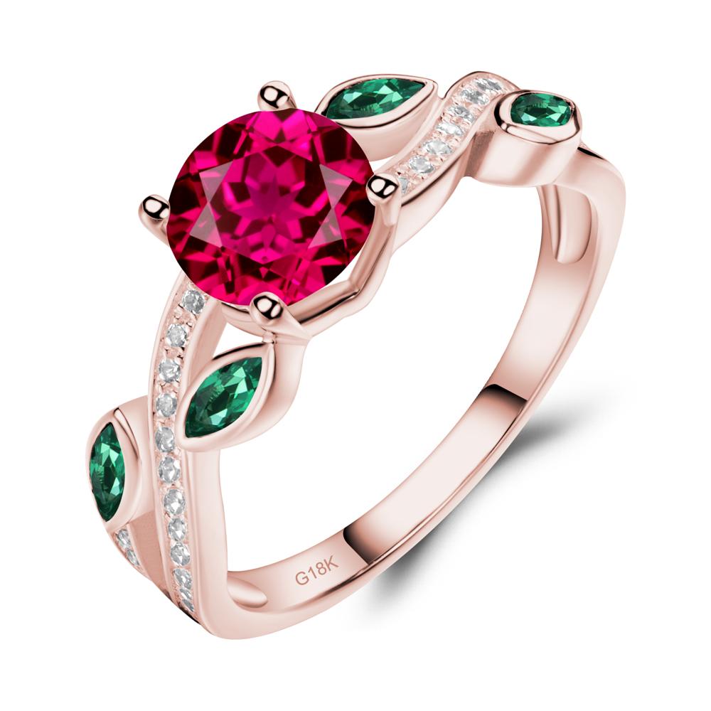 Ruby and Emerald Leaf Engagement Ring - LUO Jewelry #metal_18k rose gold