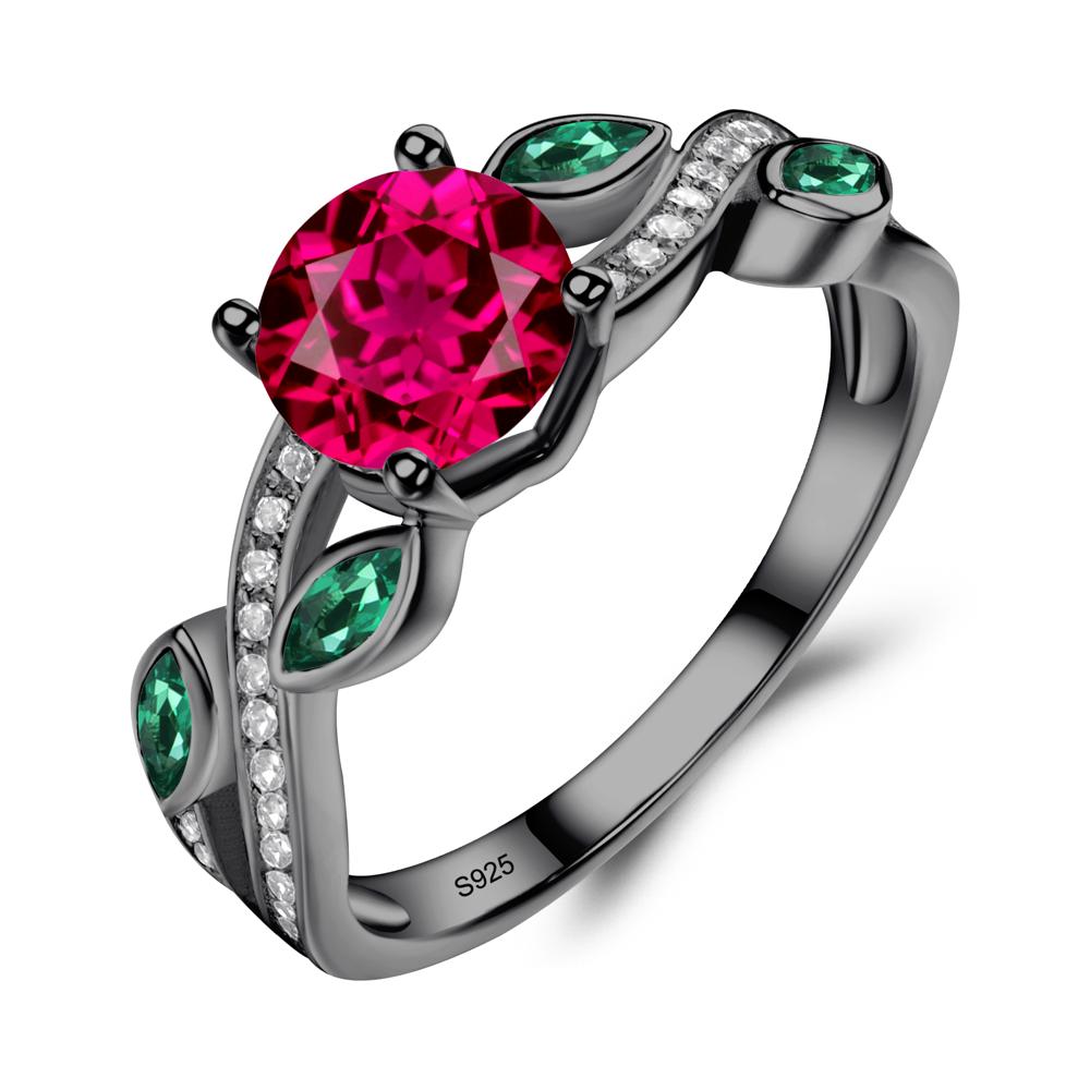 Ruby and Emerald Leaf Engagement Ring | LUO