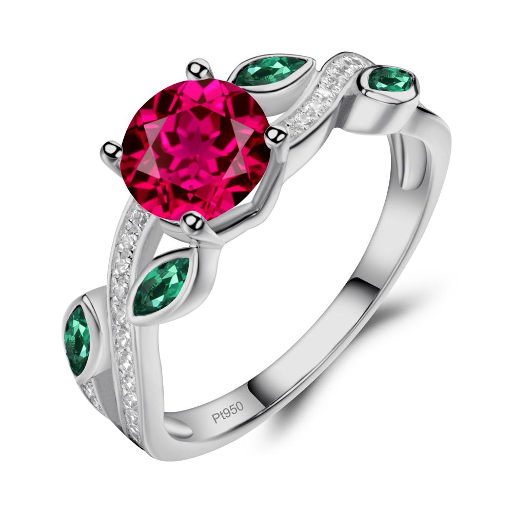 Ruby and Emerald Leaf Engagement Ring - LUO Jewelry #metal_platinum
