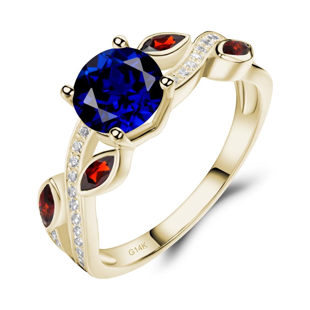 Sapphire and Garnet Engagement Ring with Leaf - LUO Jewelry #metal_14k yellow gold