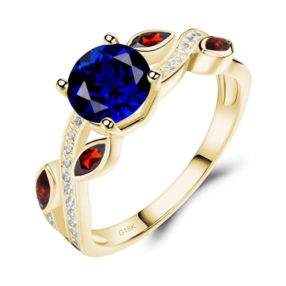 Sapphire and Garnet Engagement Ring with Leaf - LUO Jewelry #metal_18k yellow gold