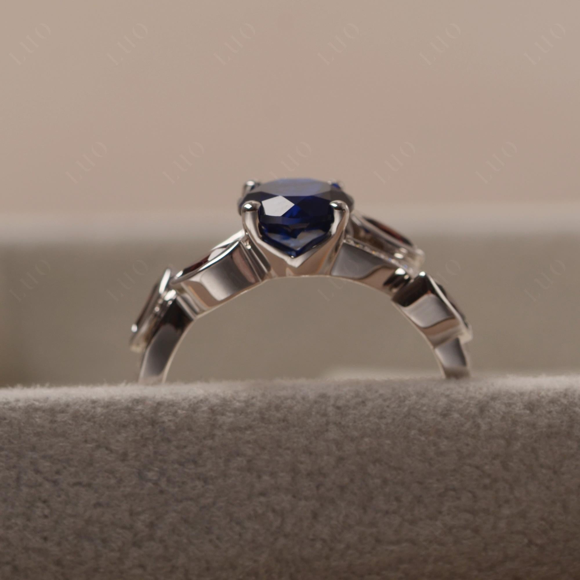 Sapphire and Garnet Engagement Ring with Leaf - LUO Jewelry