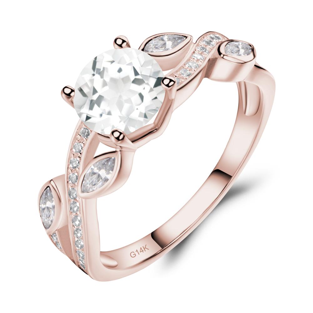 White Topaz Twisted Leaf Engagement Ring - LUO Jewelry #metal_14k rose gold