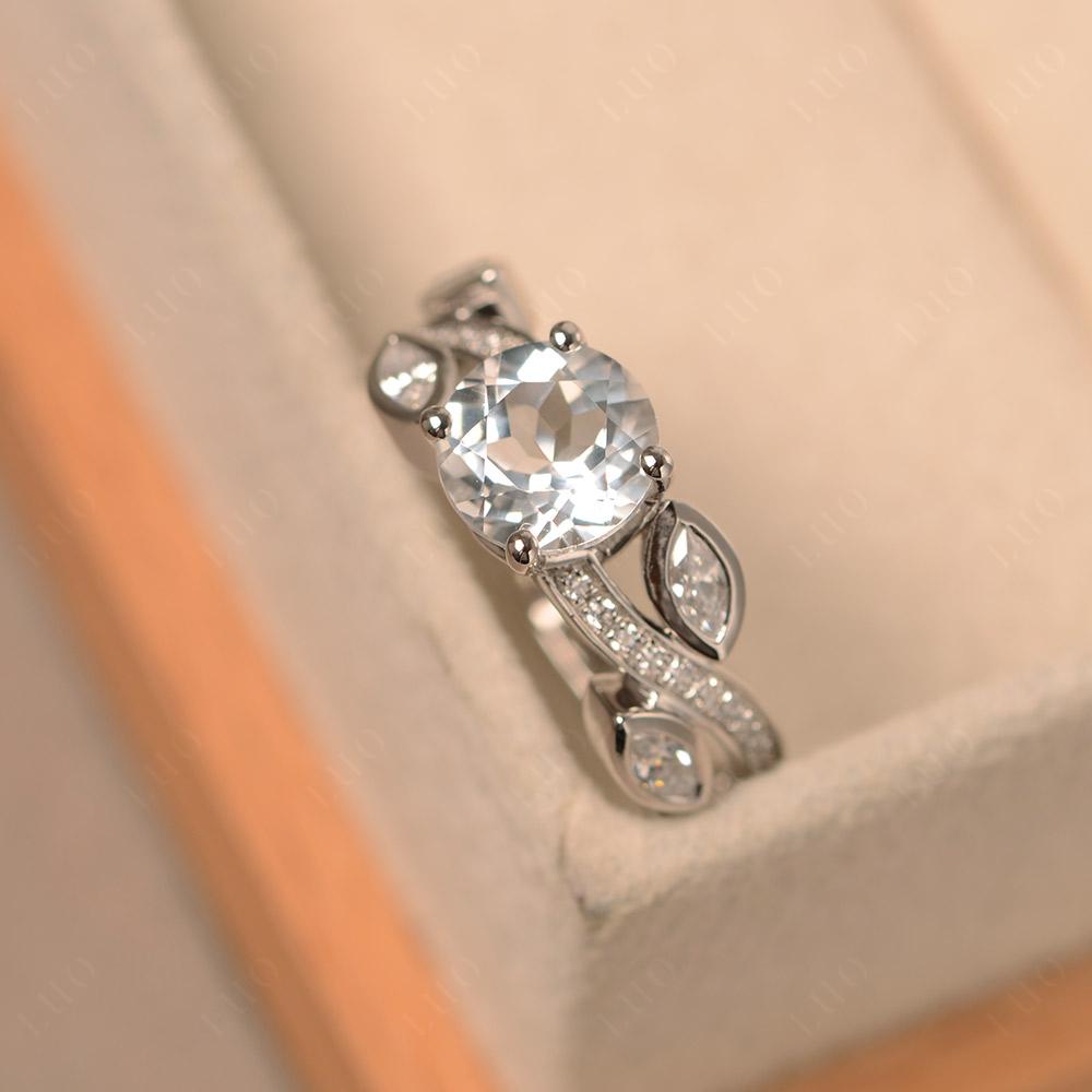 White Topaz Twisted Leaf Engagement Ring - LUO Jewelry