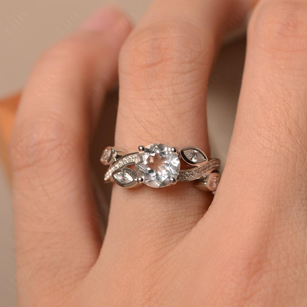 White Topaz Twisted Leaf Engagement Ring - LUO Jewelry