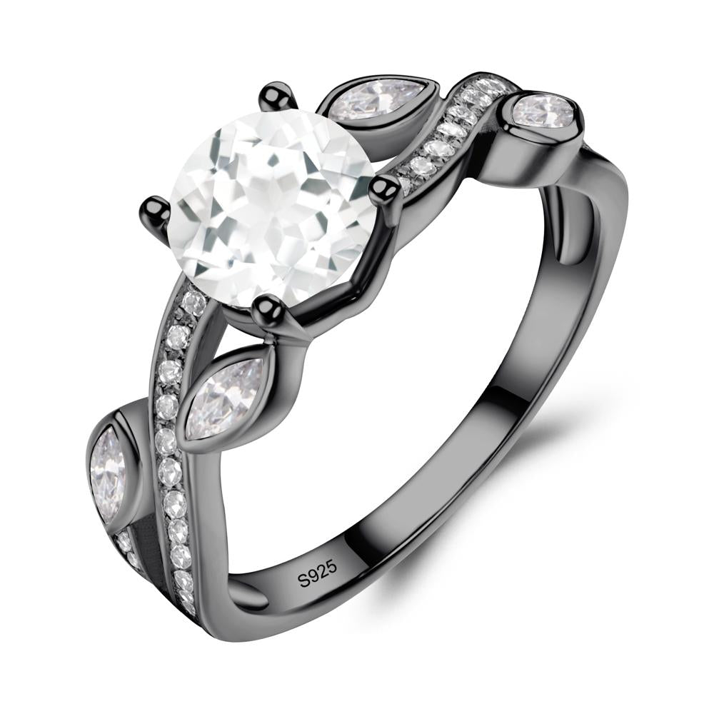 White Topaz Twisted Leaf Engagement Ring - LUO Jewelry #metal_black finish sterling silver