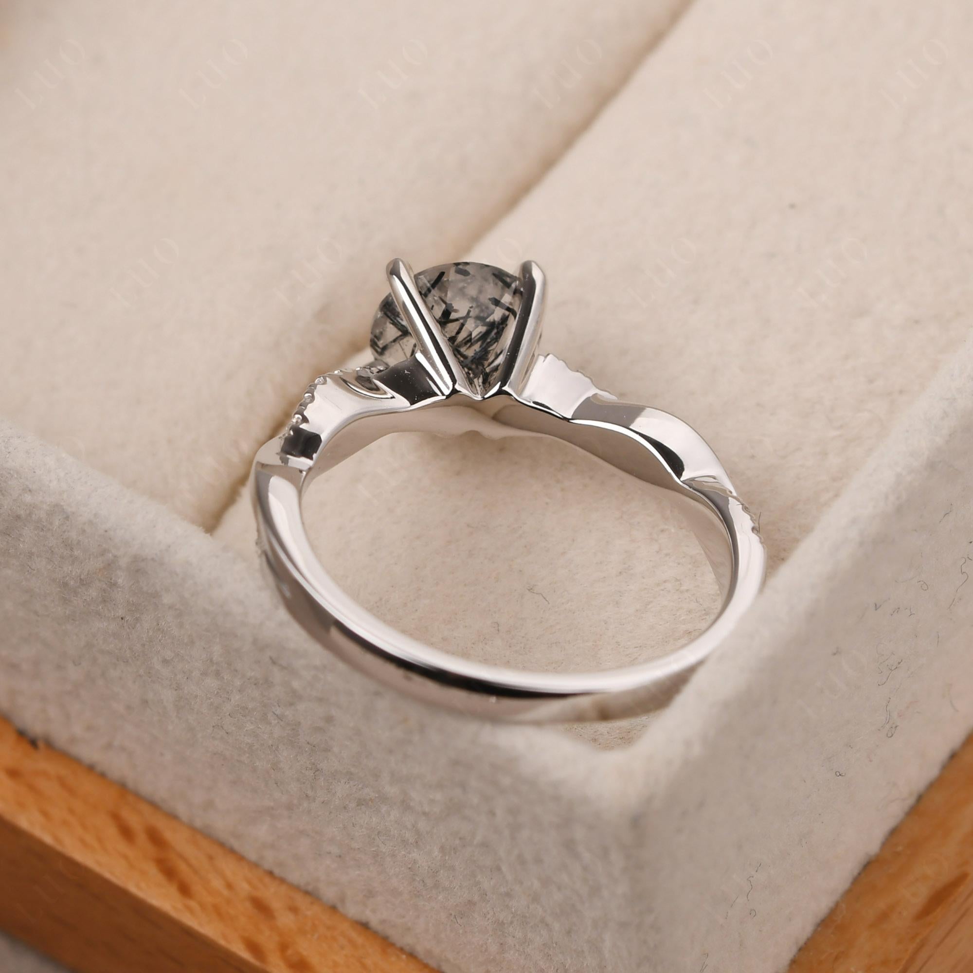 Black Rutilated Quartz Twisted Engagement Ring - LUO Jewelry