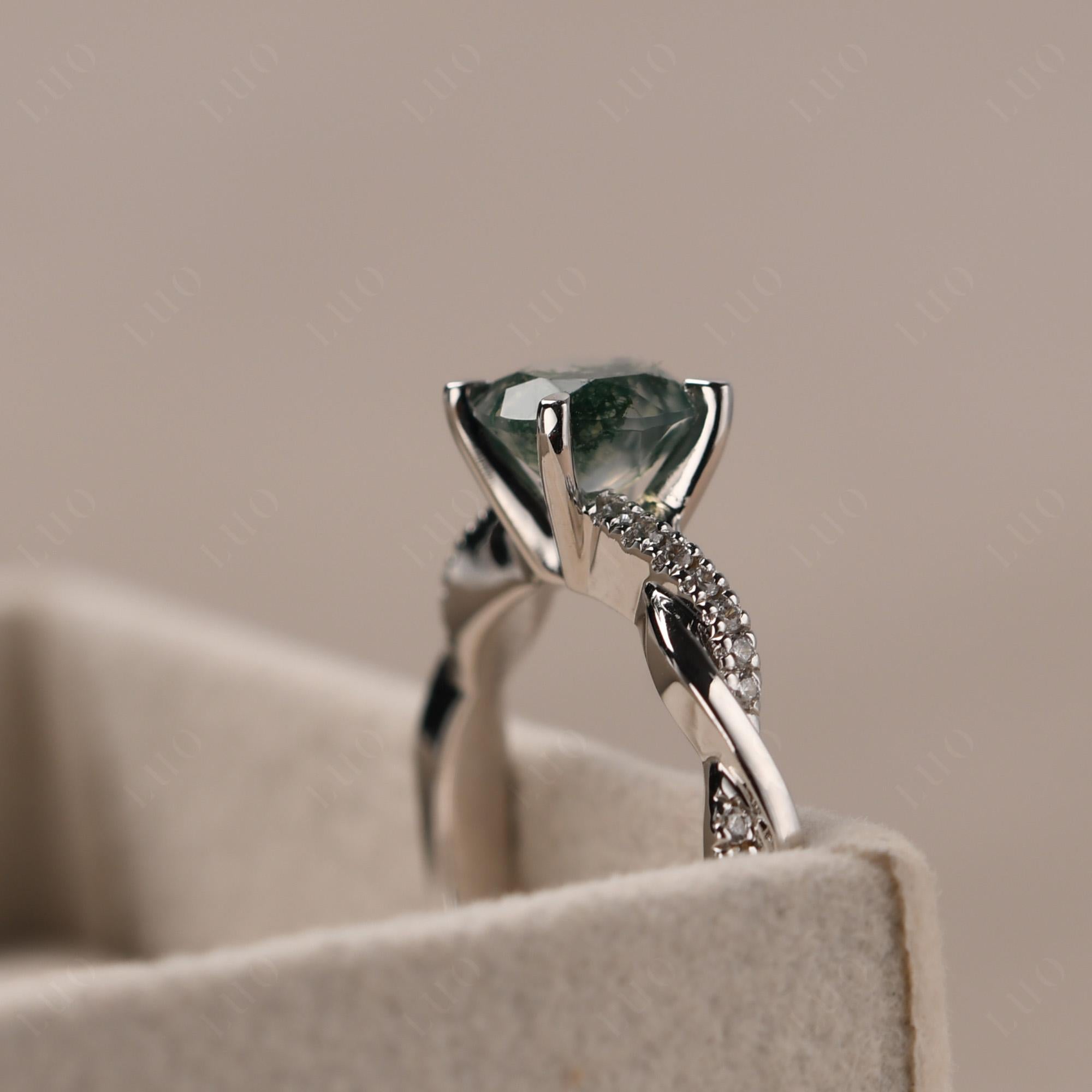 Moss Agate Twisted Engagement Ring - LUO Jewelry