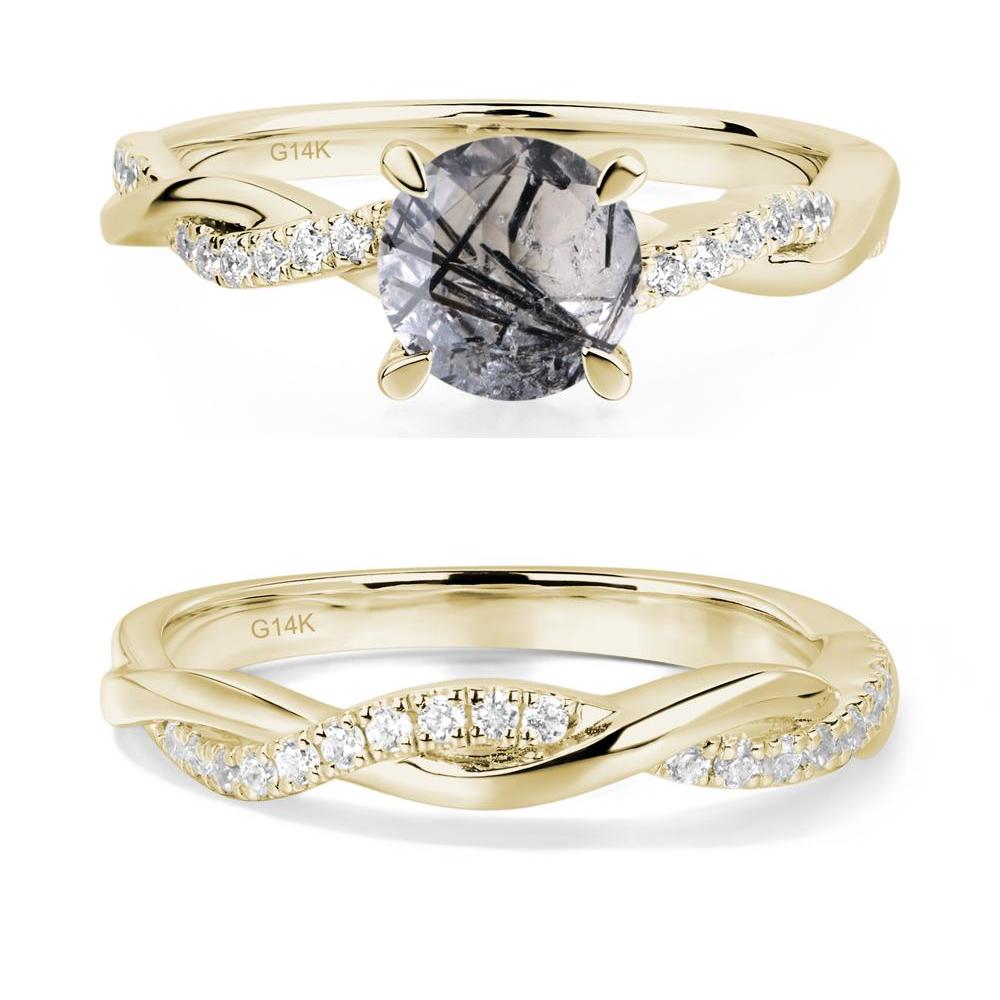 Black Rutilated Quartz Twisted Engagement Ring - LUO Jewelry #metal_14k yellow gold