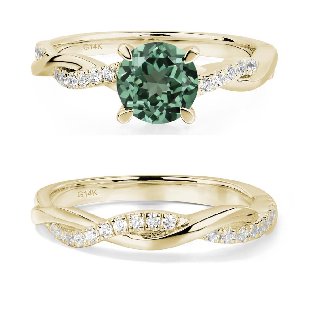 Green Sapphire Twist Engagement Ring - LUO Jewelry #metal_14k yellow gold