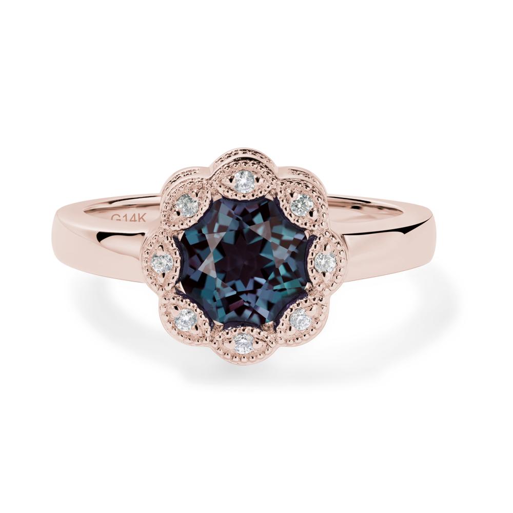 Vintage Alexandrite Ring Halo Flower Ring - LUO Jewelry #metal_14k rose gold