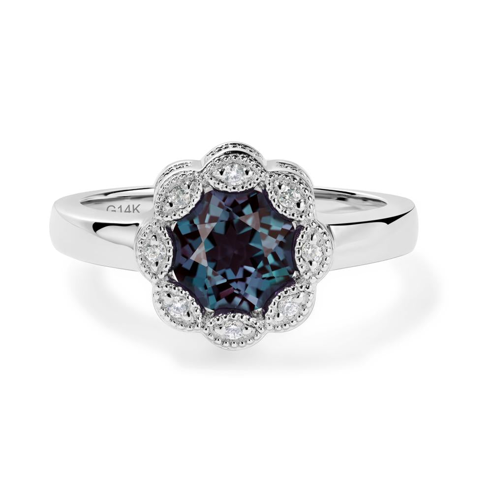 Vintage Alexandrite Ring Halo Flower Ring - LUO Jewelry #metal_14k white gold