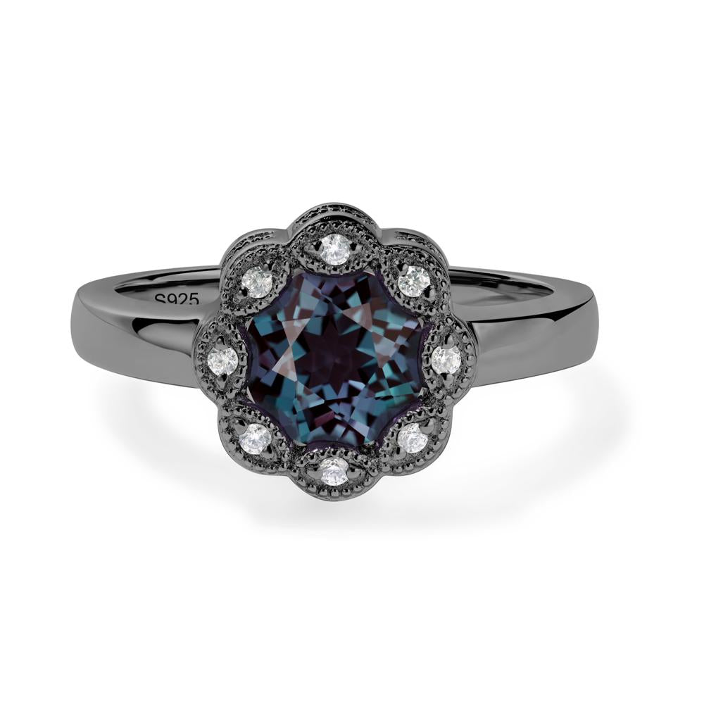 Vintage Alexandrite Ring Halo Flower Ring - LUO Jewelry #metal_black finish sterling silver