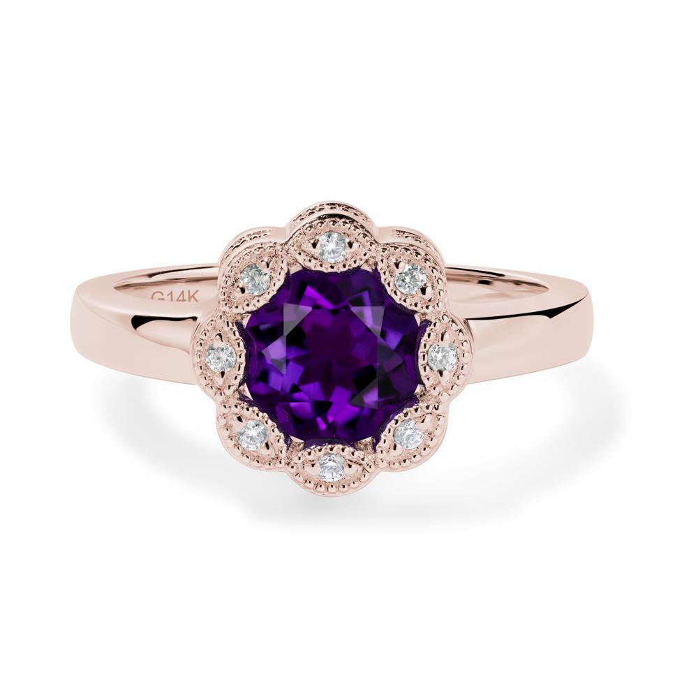 Vintage Amethyst Ring Halo Flower Ring - LUO Jewelry #metal_14k rose gold