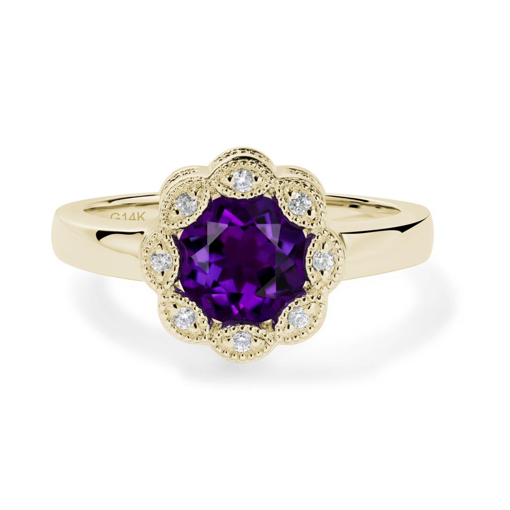 Vintage Amethyst Ring Halo Flower Ring - LUO Jewelry #metal_14k yellow gold