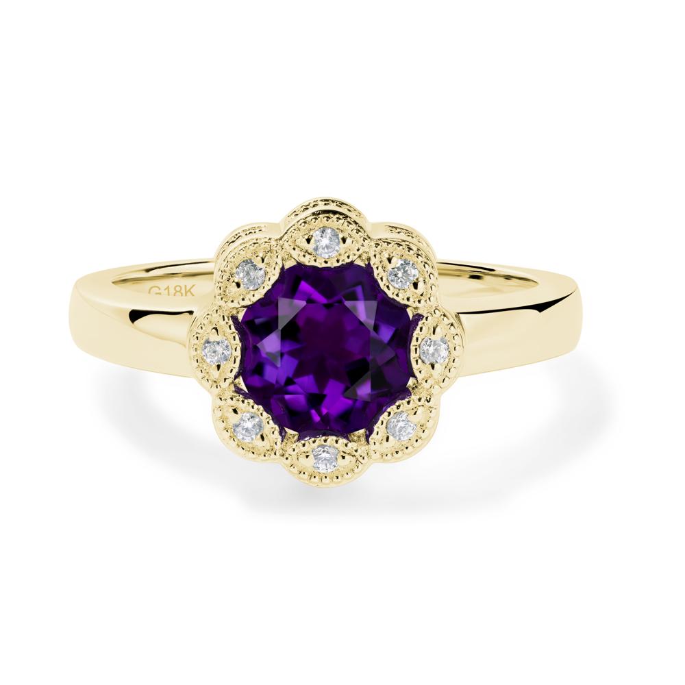 Vintage Amethyst Ring Halo Flower Ring - LUO Jewelry #metal_18k yellow gold