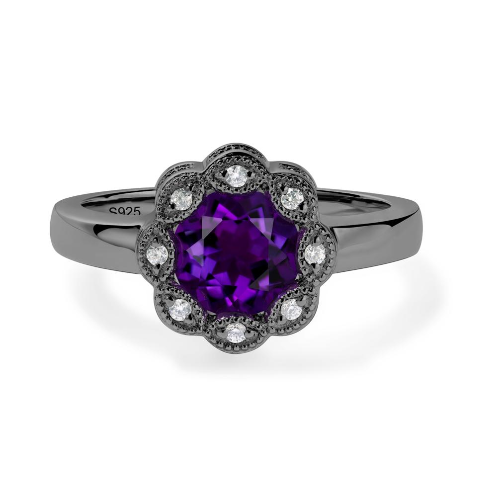 Vintage Amethyst Ring Halo Flower Ring - LUO Jewelry #metal_black finish sterling silver