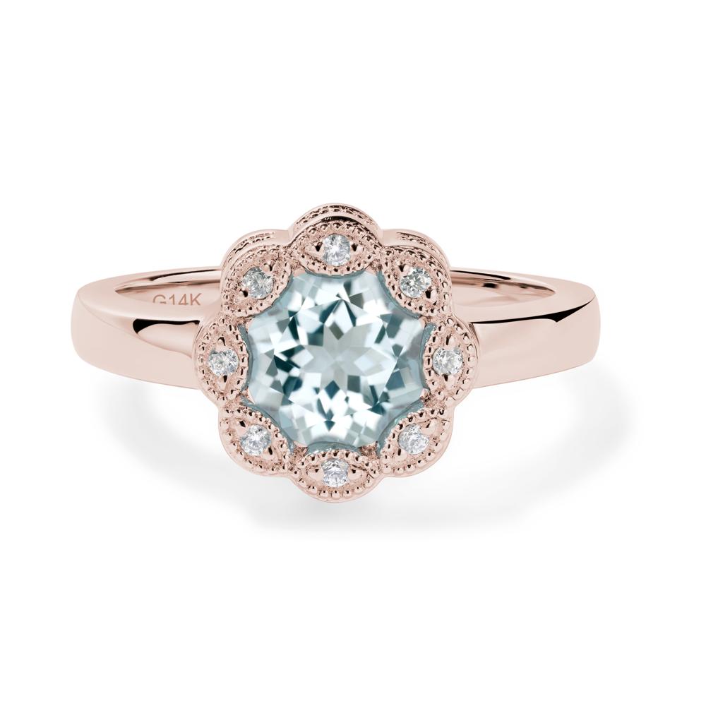 Vintage Aquamarine Ring Halo Flower Ring - LUO Jewelry #metal_14k rose gold