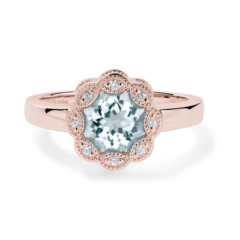 Vintage Aquamarine Ring Halo Flower Ring - LUO Jewelry #metal_18k rose gold