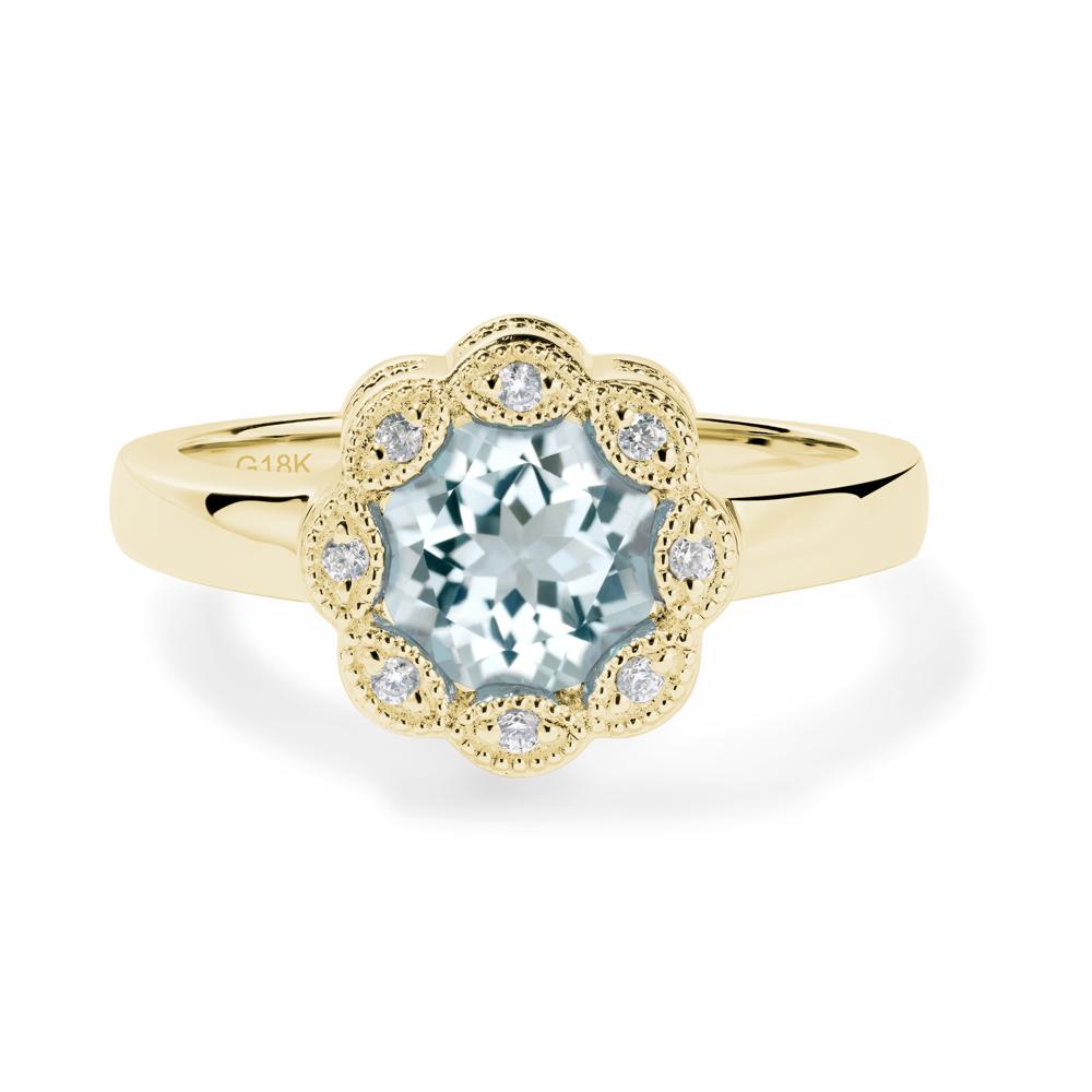 Vintage Aquamarine Ring Halo Flower Ring - LUO Jewelry #metal_18k yellow gold