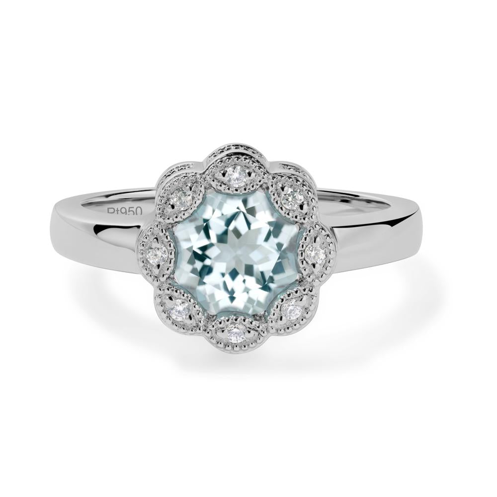 Vintage Aquamarine Ring Halo Flower Ring - LUO Jewelry #metal_platinum