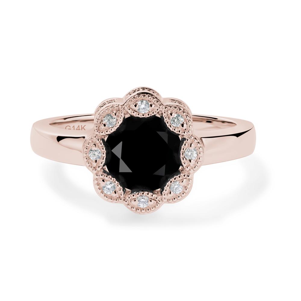Vintage Black Spinel Ring Halo Flower Ring - LUO Jewelry #metal_14k rose gold