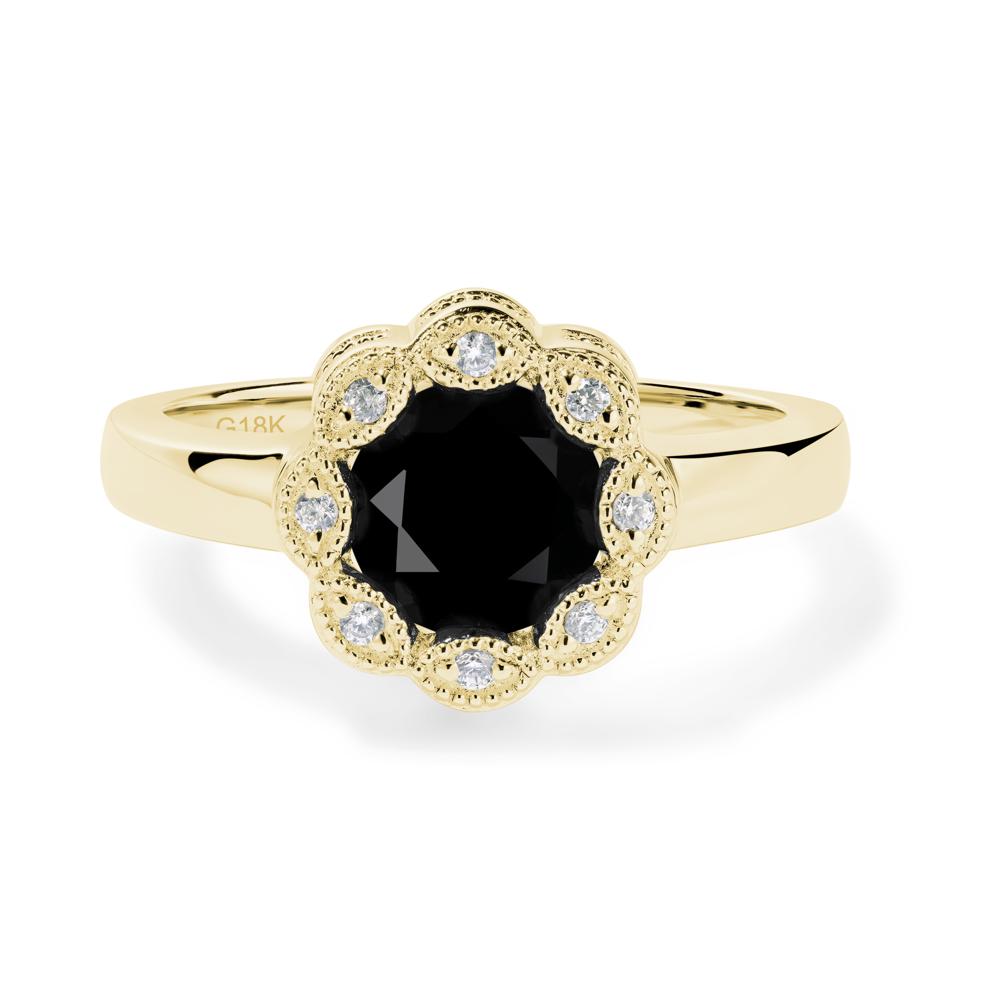 Vintage Black Spinel Ring Halo Flower Ring - LUO Jewelry #metal_18k yellow gold