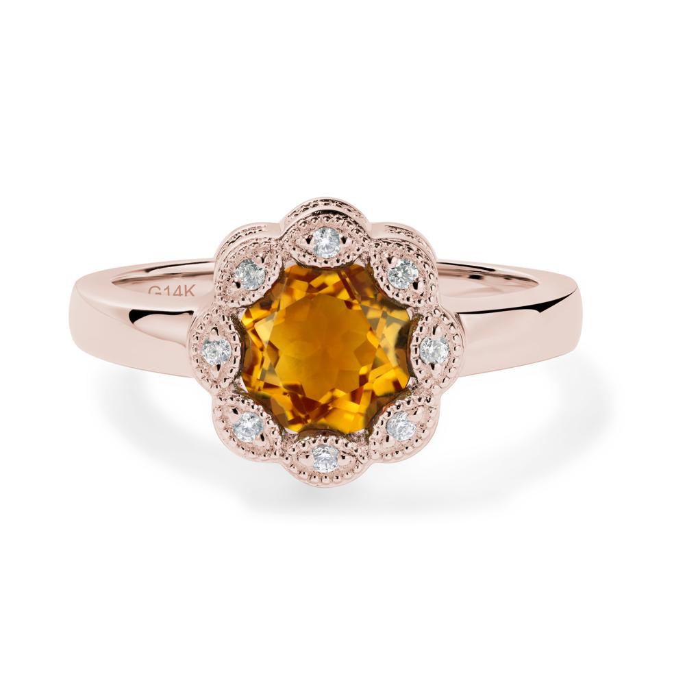 Vintage Citrine Ring Halo Flower Ring - LUO Jewelry #metal_14k rose gold
