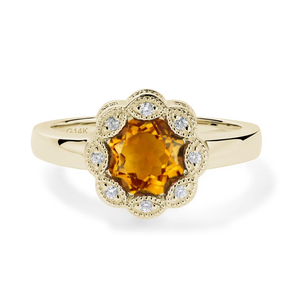 Vintage Citrine Ring Halo Flower Ring - LUO Jewelry #metal_14k yellow gold