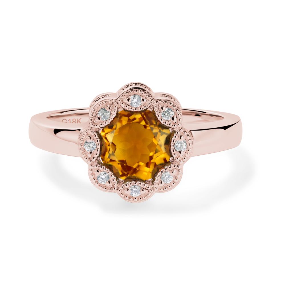 Vintage Citrine Ring Halo Flower Ring - LUO Jewelry #metal_18k rose gold