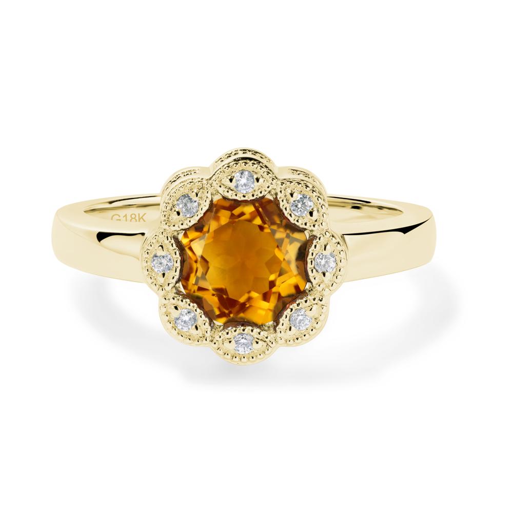 Vintage Citrine Ring Halo Flower Ring - LUO Jewelry #metal_18k yellow gold