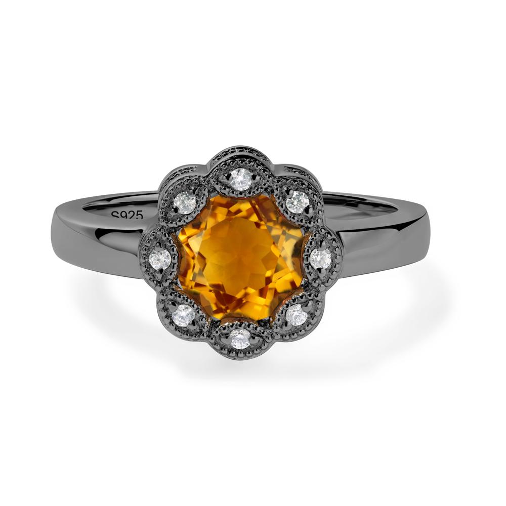 Vintage Citrine Ring Halo Flower Ring - LUO Jewelry #metal_black finish sterling silver