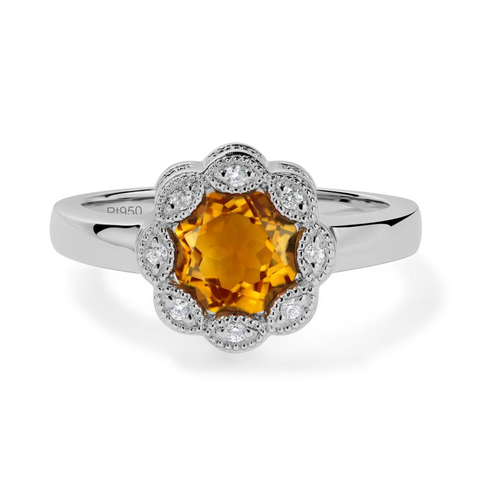 Vintage Citrine Ring Halo Flower Ring - LUO Jewelry #metal_platinum