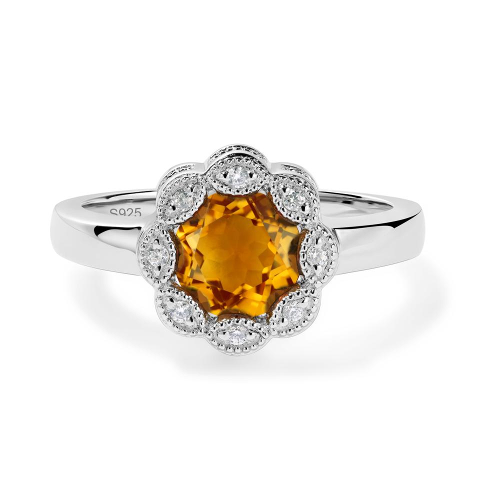 Vintage Citrine Ring Halo Flower Ring - LUO Jewelry #metal_sterling silver
