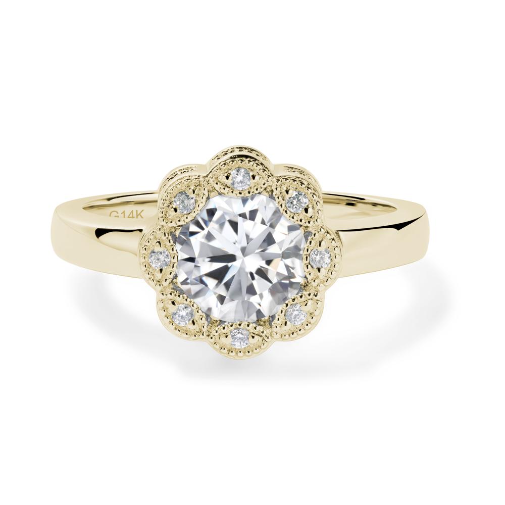 Vintage Cubic Zirconia Halo Flower Ring - LUO Jewelry #metal_14k yellow gold