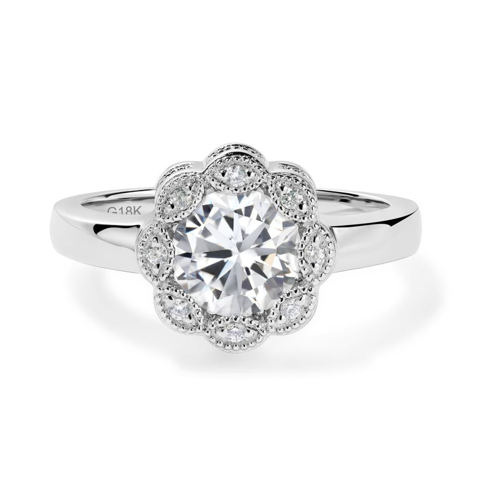 Vintage Cubic Zirconia Halo Flower Ring - LUO Jewelry #metal_18k white gold