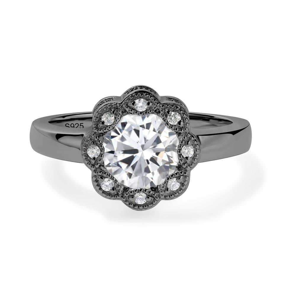 Vintage Cubic Zirconia Halo Flower Ring - LUO Jewelry #metal_black finish sterling silver