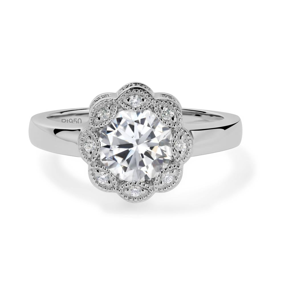Vintage Cubic Zirconia Halo Flower Ring - LUO Jewelry #metal_platinum
