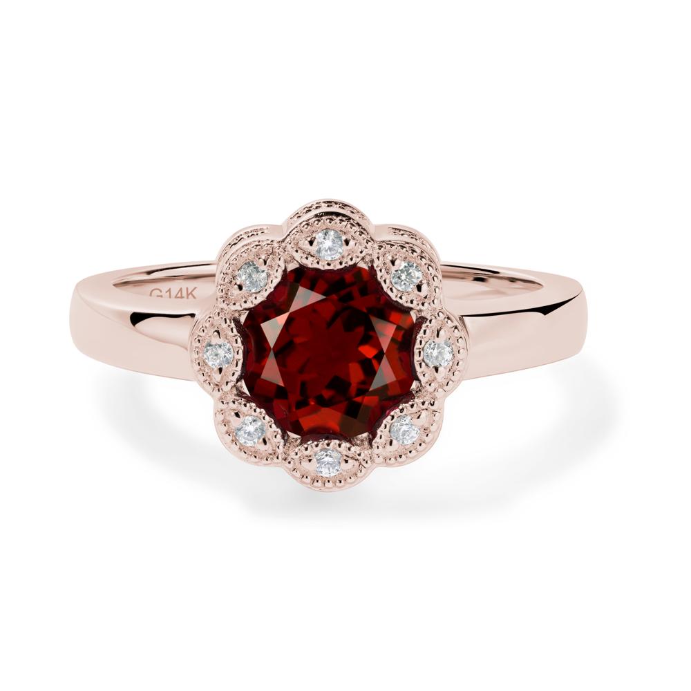 Vintage Garnet Ring Halo Flower Ring - LUO Jewelry #metal_14k rose gold