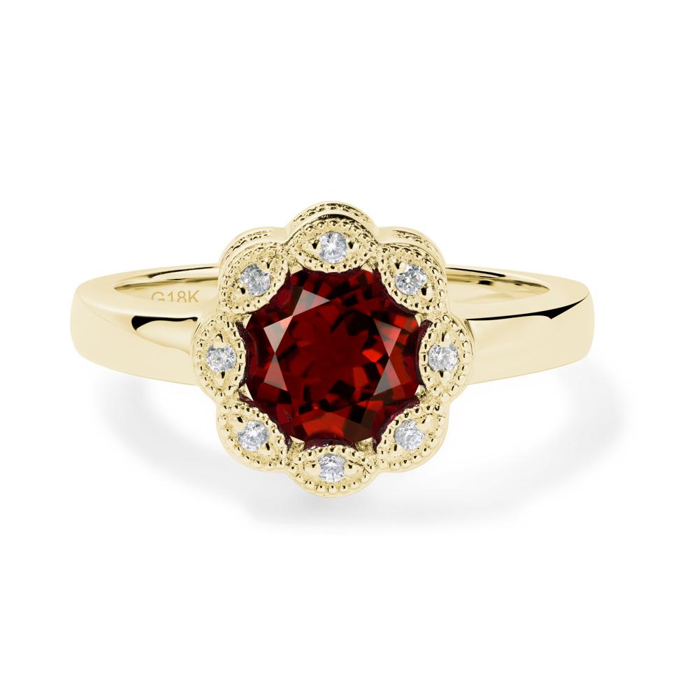 Vintage Garnet Ring Halo Flower Ring - LUO Jewelry #metal_18k yellow gold