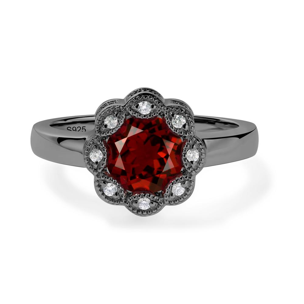 Vintage Garnet Ring Halo Flower Ring - LUO Jewelry #metal_black finish sterling silver