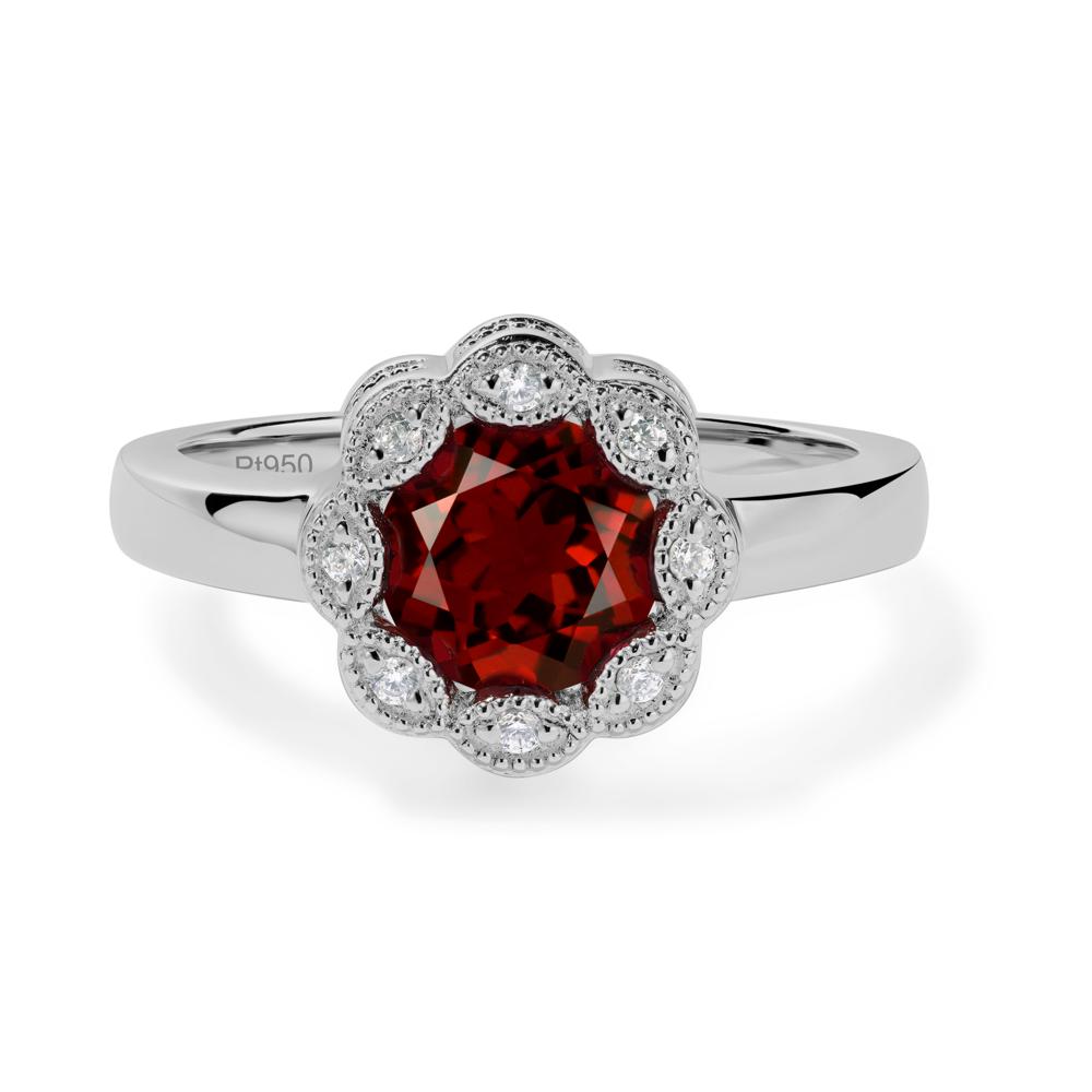 Vintage Garnet Ring Halo Flower Ring - LUO Jewelry #metal_platinum